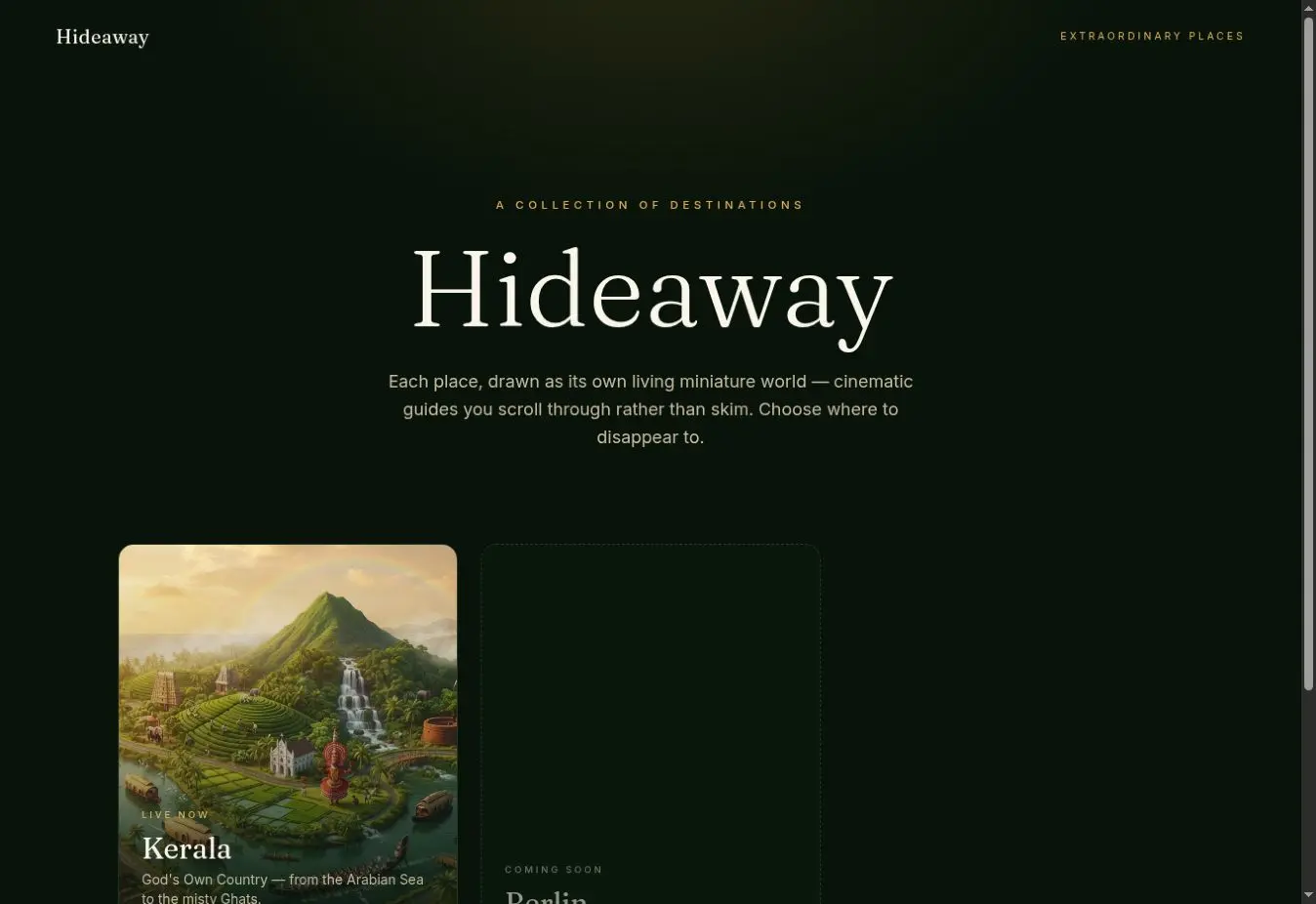 Hideaway destination website